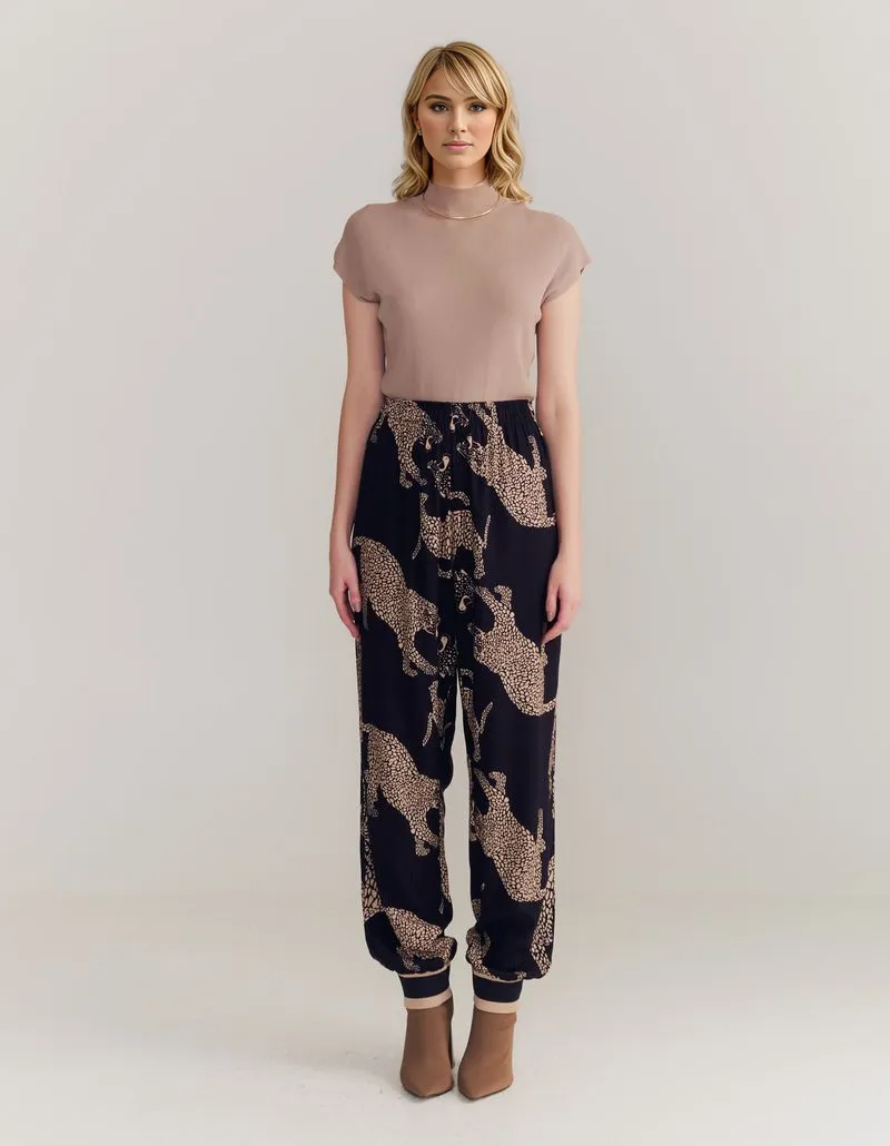 Printed Maxi Leopard Pants - Black