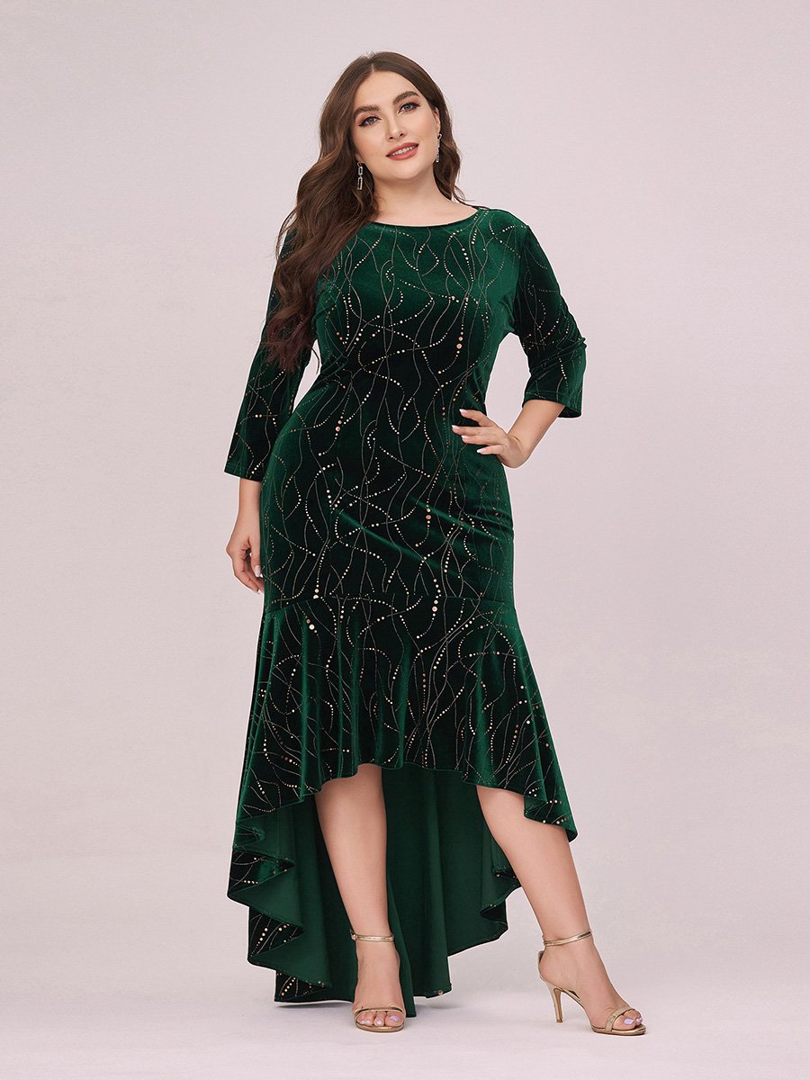 Elegant Plus Size Bodycon Wholesale High-Low Velvet Party Dress