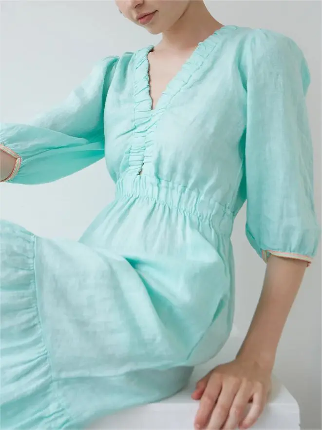 AQUA LINEN JOY DRESS