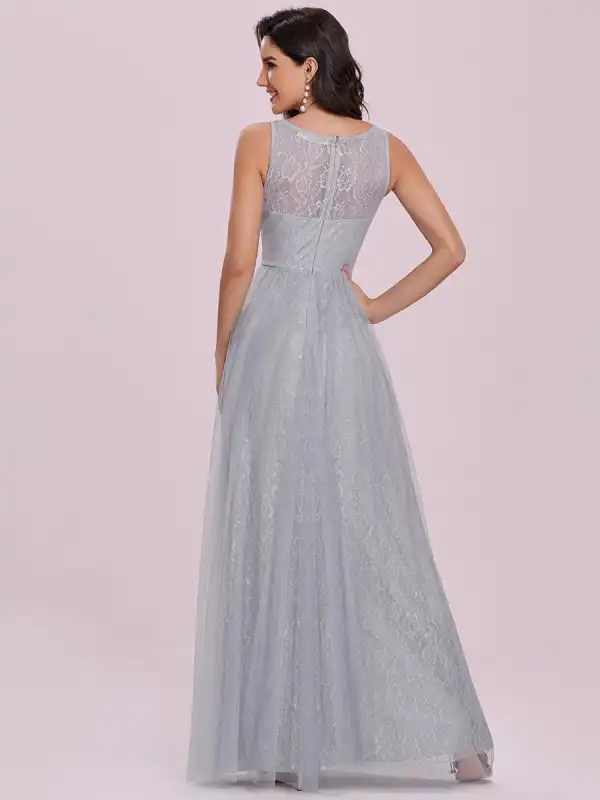 Gorgeous V Neck Lace & Tulle Maxi Wholesale Bridesmaid Dress