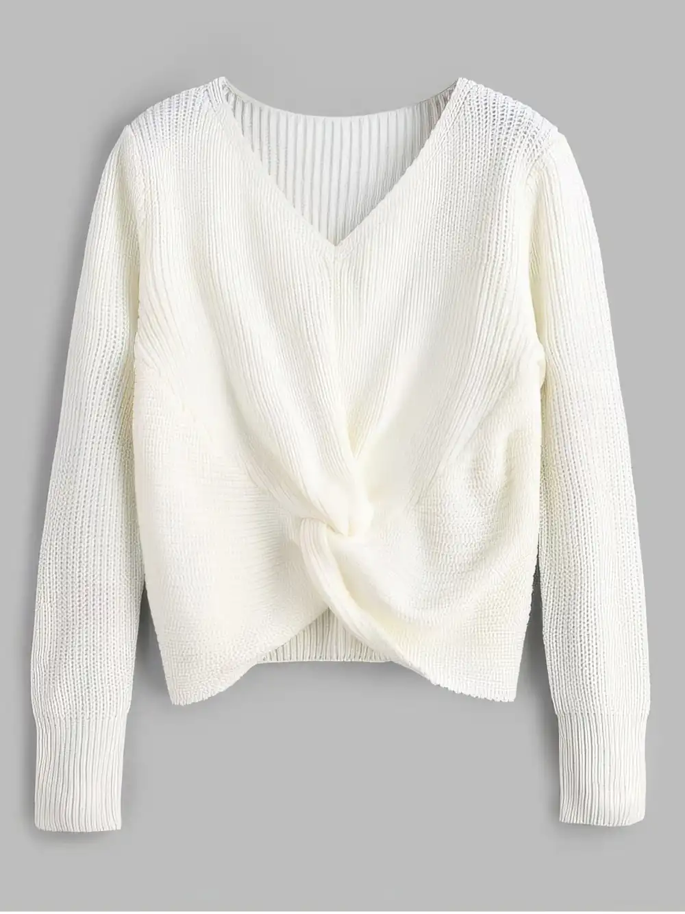 V Neck Twist Front Pullover Sweater