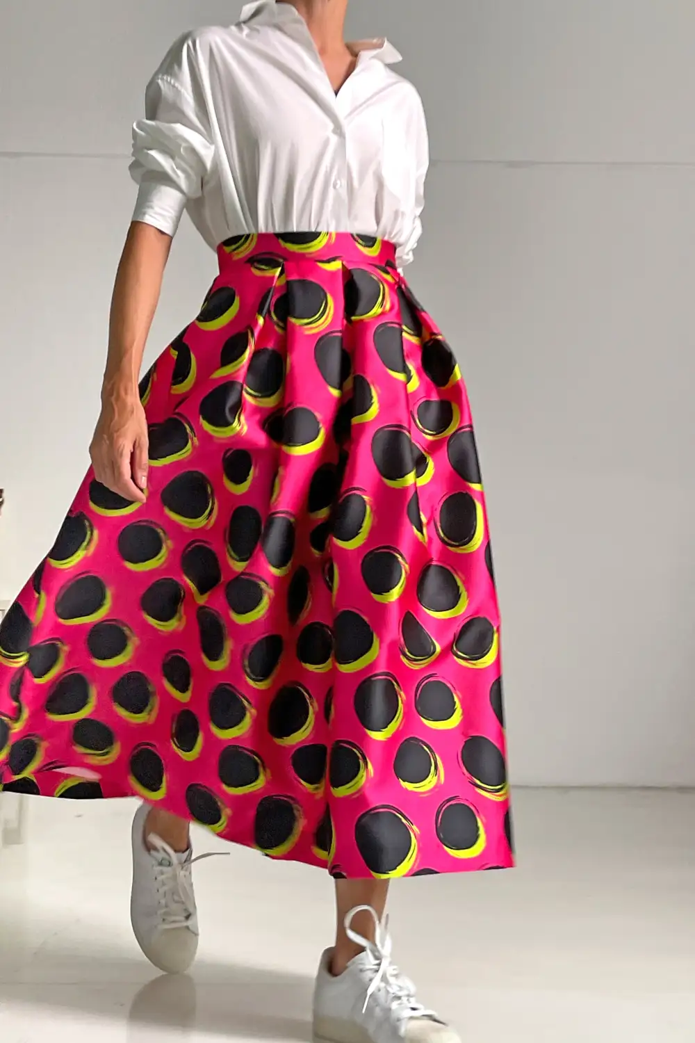 Gonna midi pois Fucsia Black