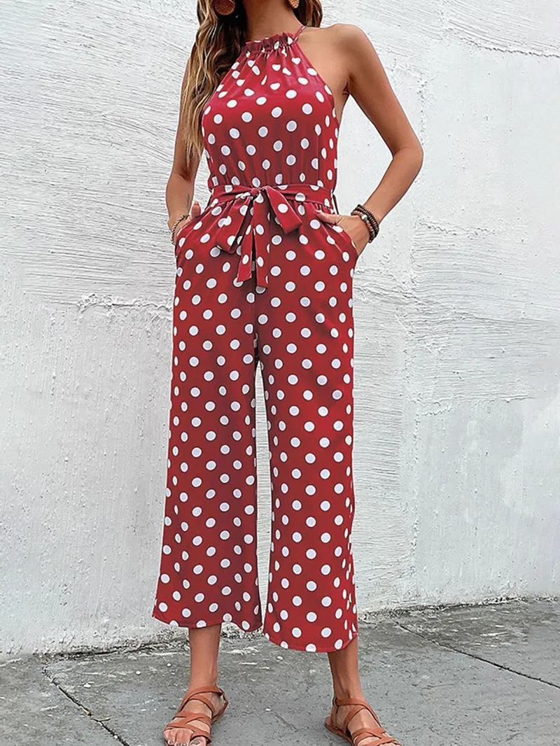 Women's Polka Dot Grecian Wide Leg Jumpsuit