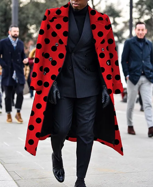 OK Polka Dot Pattern Notch Lapel Double-breasted Coat