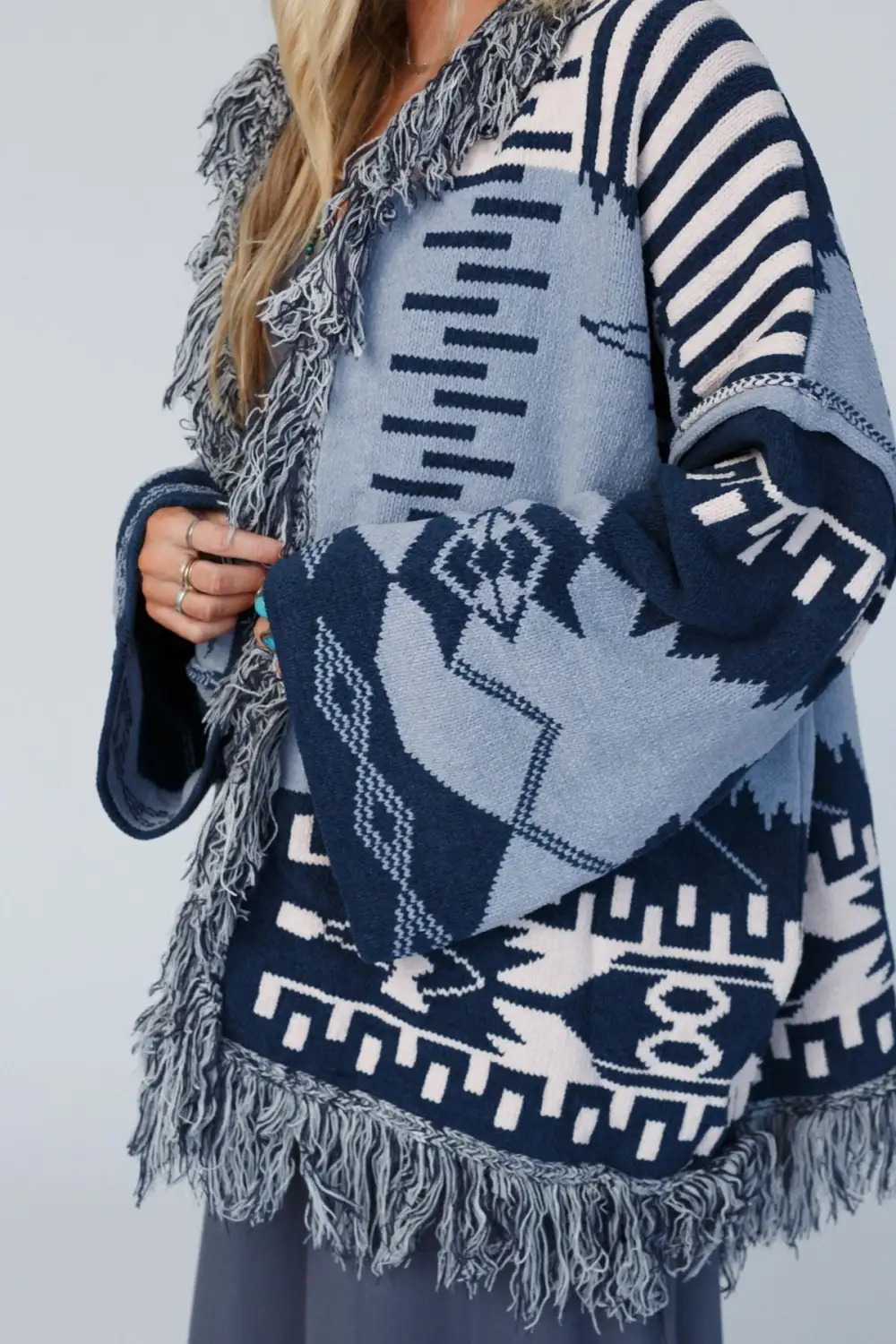 Sky Canyon Aztec Fringe Cardigan - Blue