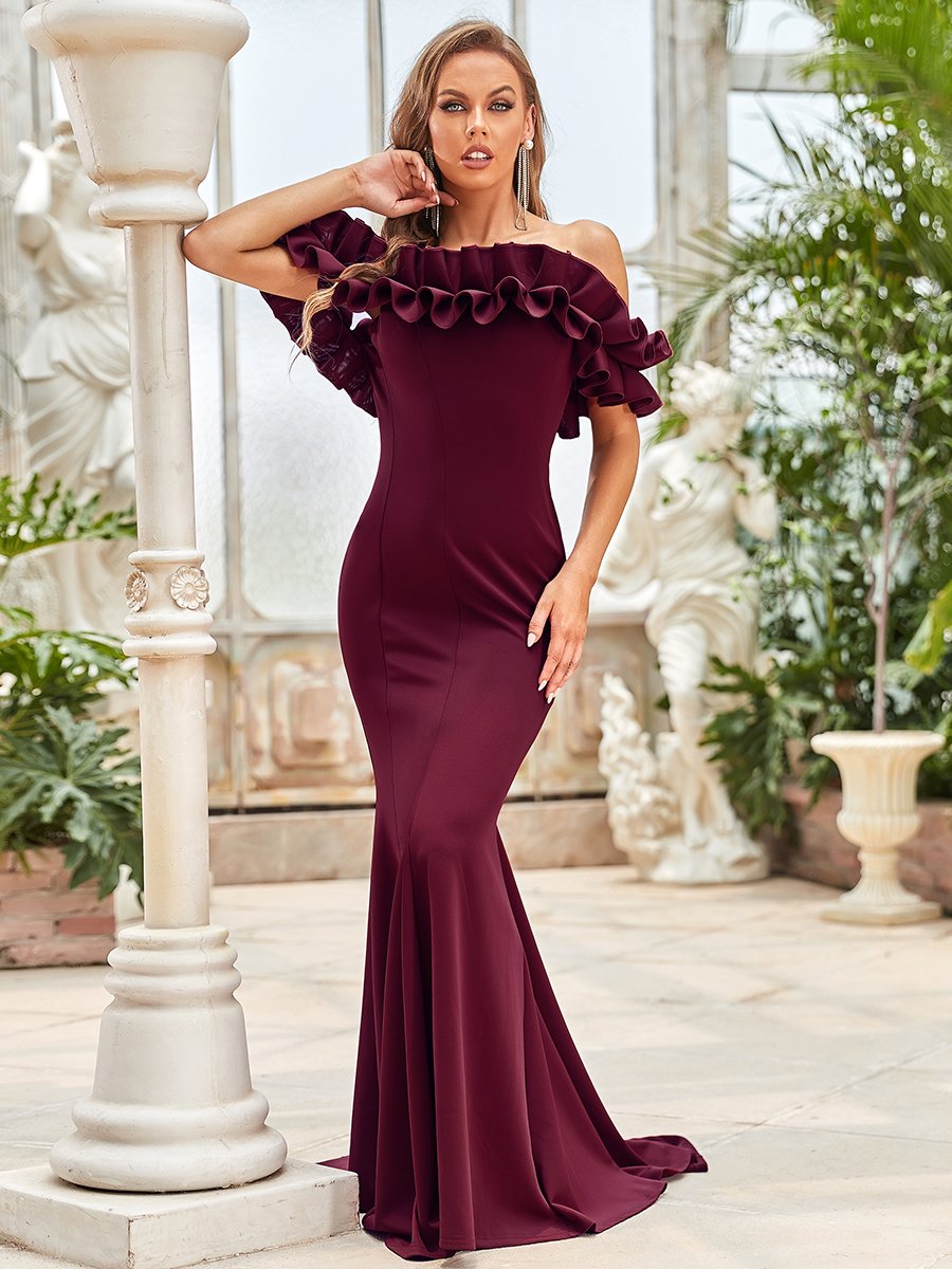 Cute Wholesale Ruffled Off Shoulder Long Fishtail Evening Dress