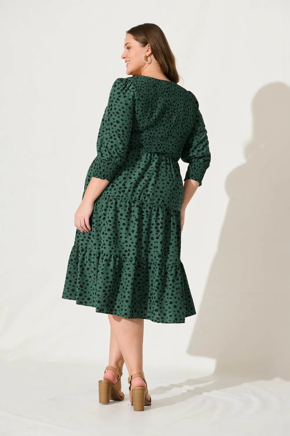 Jaseline Midi Dress In Dusty Green With Black Speckle