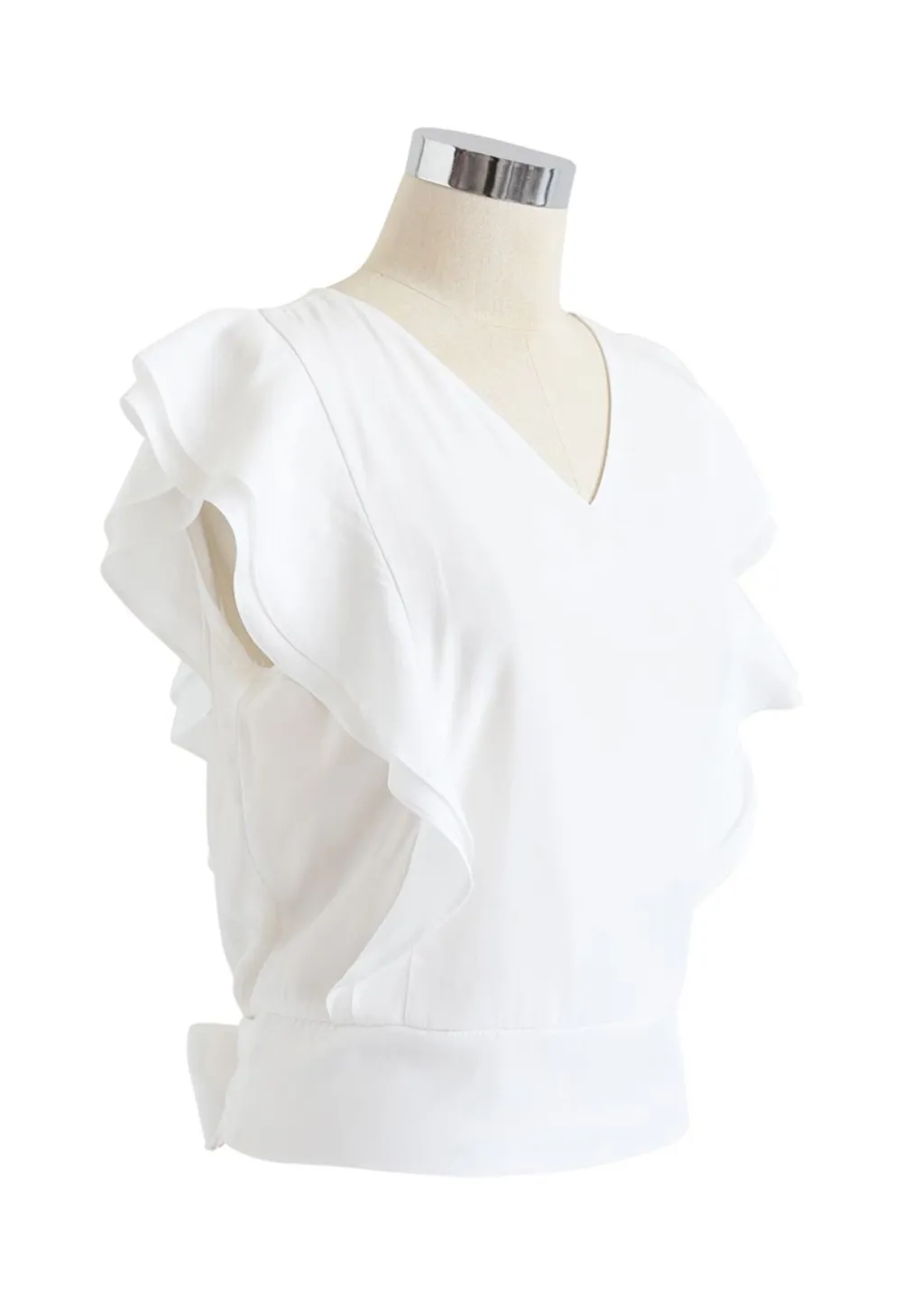 BOWKNOT WAIST SLEEVELESS RUFFLE TOP IN WHITE