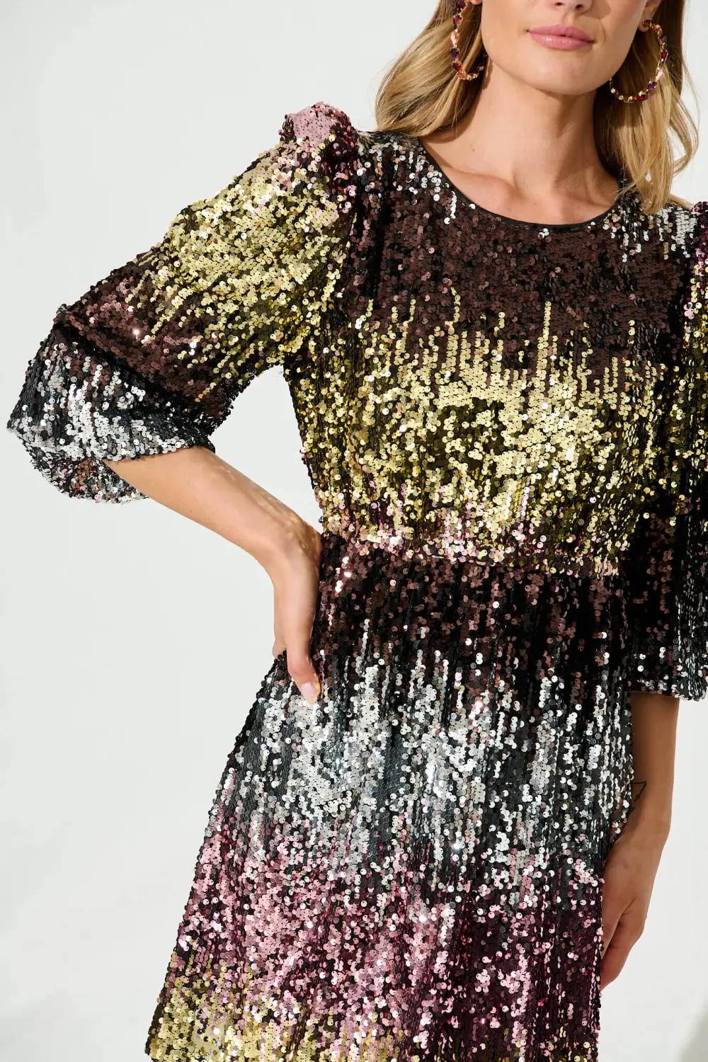 Crazy In Love Dress In Pink And Gold Ombre Sequin