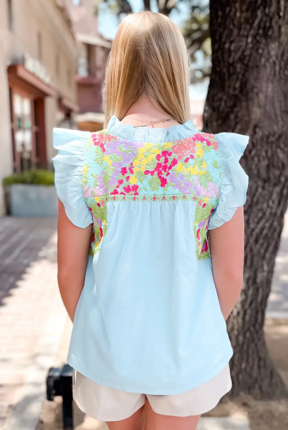 Posie Embroidered Top - Blue