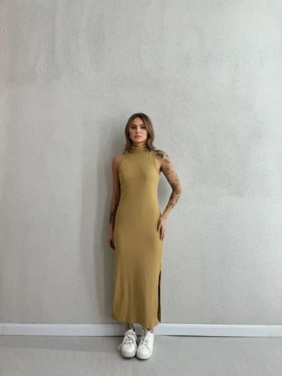 Nayla High-Cut Mustard Dress