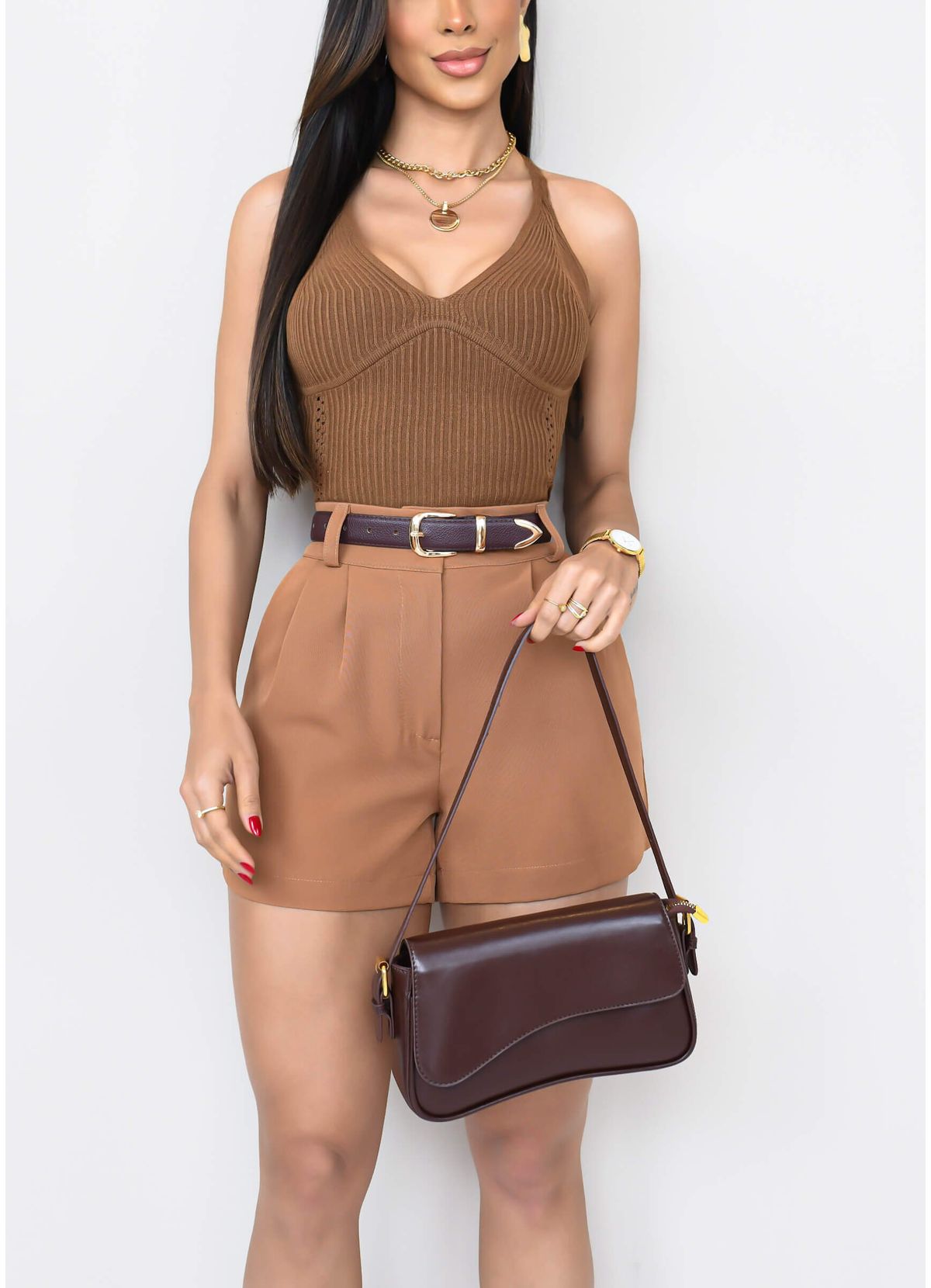 V-NECK CROPPED TOP WITH BRAIDED STRAPS