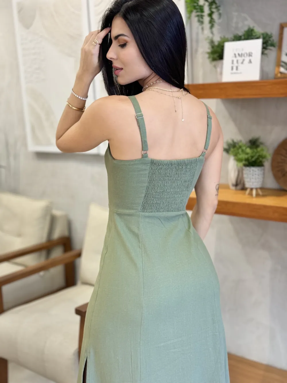 Catarina Green Linen Dress