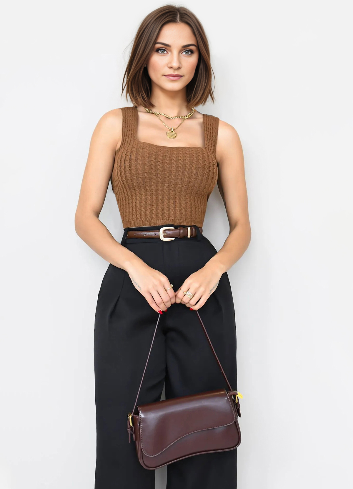 CROPPED WIDE STRAP STRAIGHT TEXTURE MODAL TOP