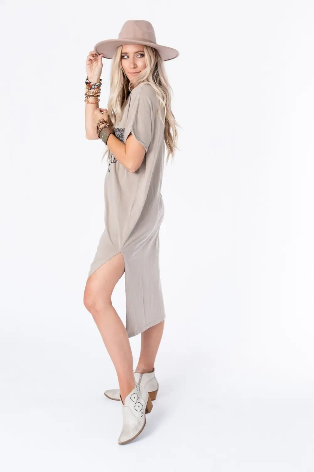 Free Bird Tee Dress - Khaki