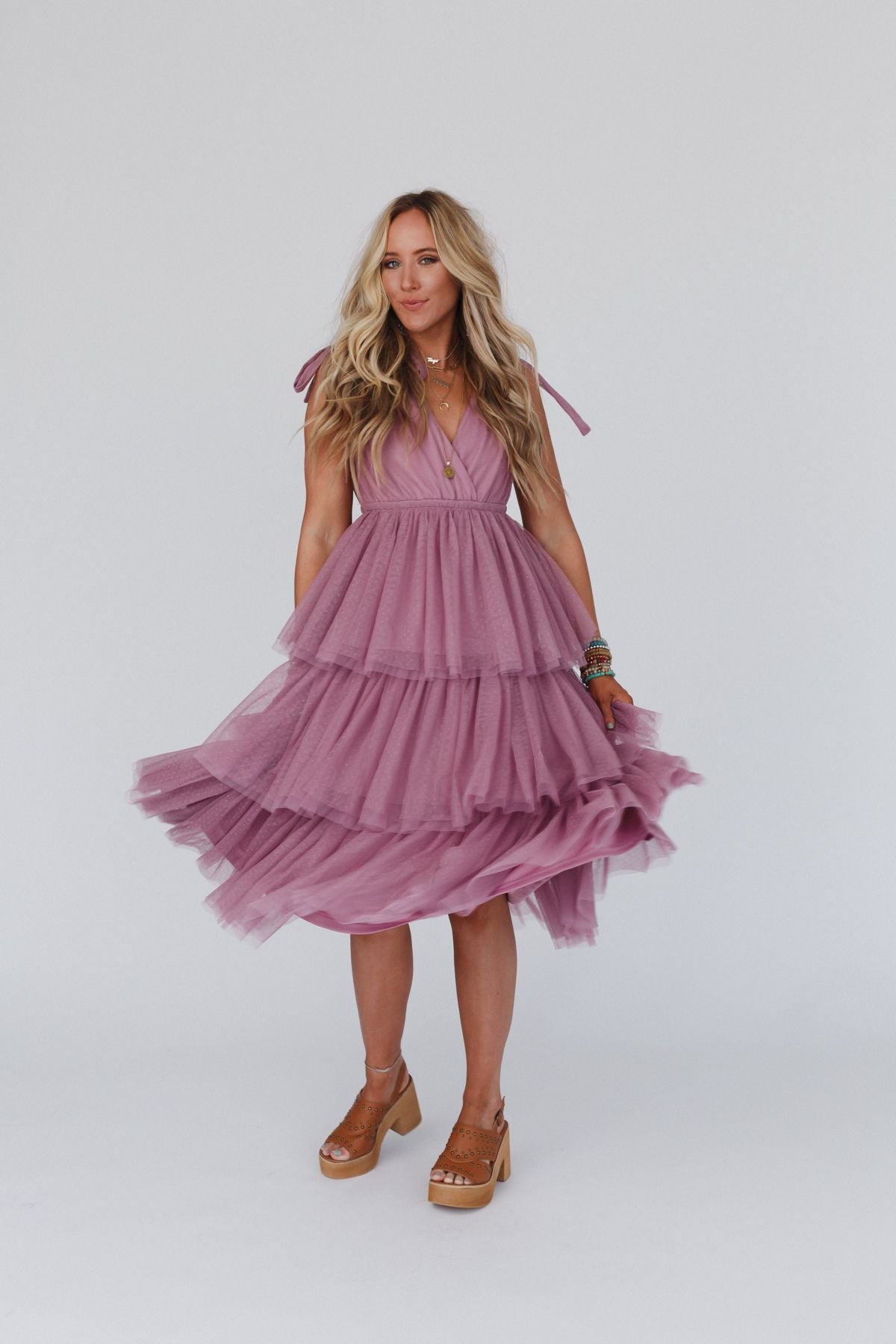 Boho Ballerina Tiered Tulle Dress - Mauve