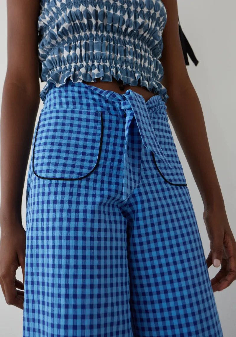 BLUE VICHY BOW PANTS