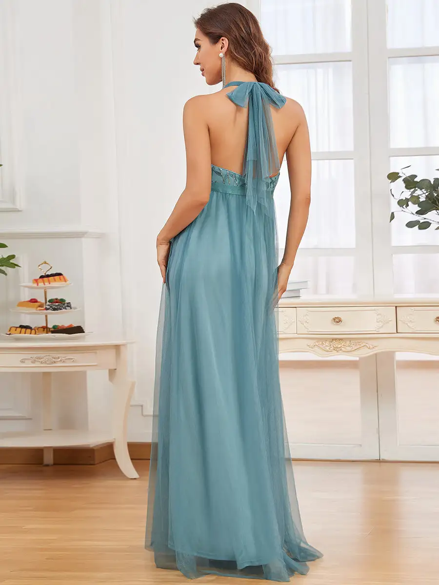 A Line Floor Length Halter Neck Wholesale Maternity Dresses