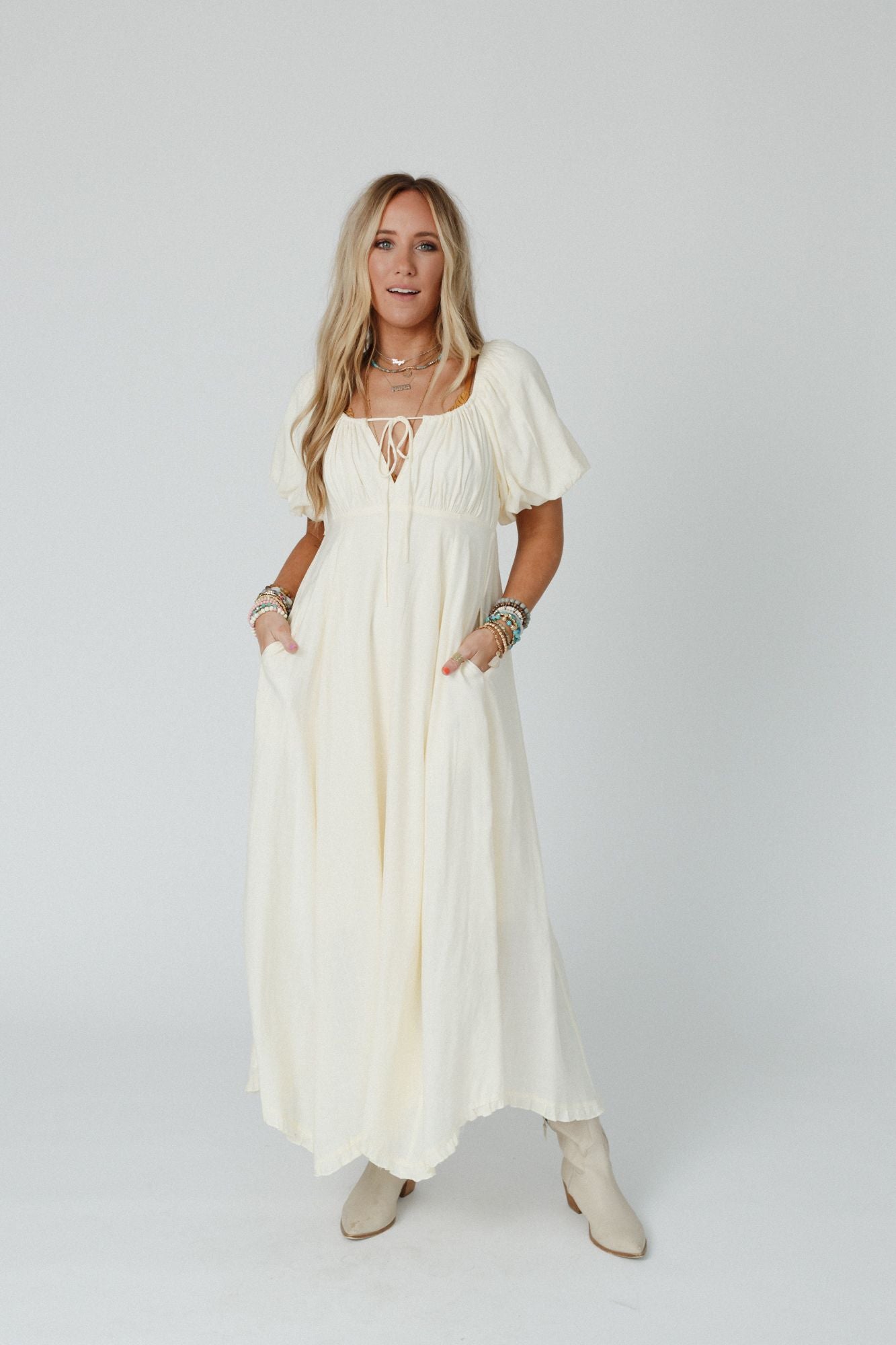 Sweet Spirit Puff Sleeve Maxi Dress - Natural