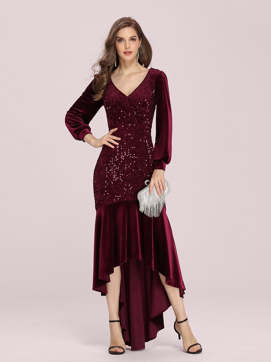 Gorgeous Wholesale Sequin & Velvet High-Low Plus Size Party Dress