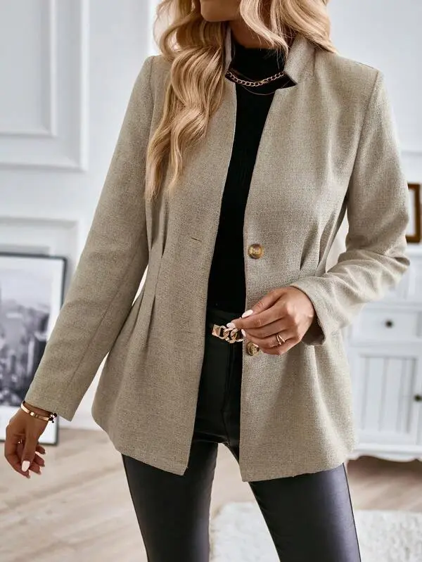 Elegant Plain Long Sleeve Outerwear