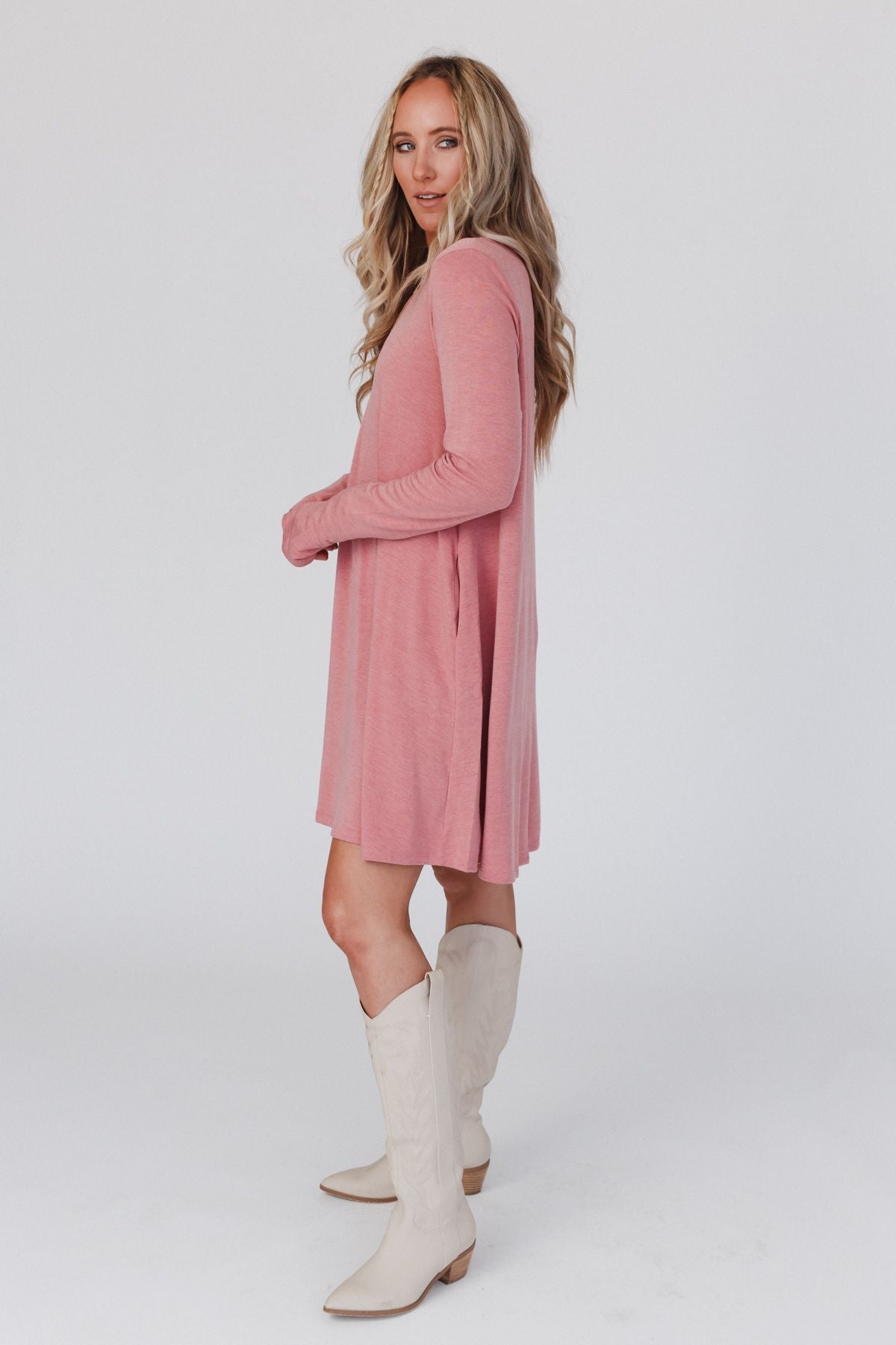 Jake Long Sleeve Crewneck Dress - Rust