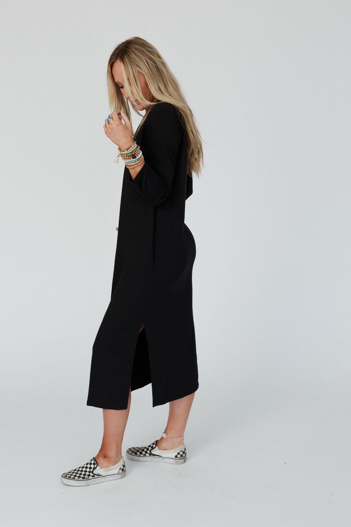 Soul Shine Pocketed Midi Dress - Black