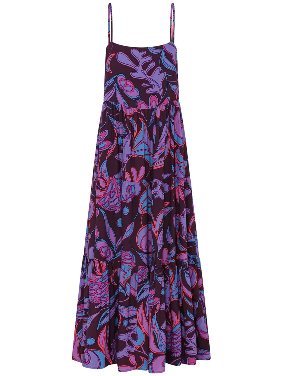 Women's purple halter holiday print dress