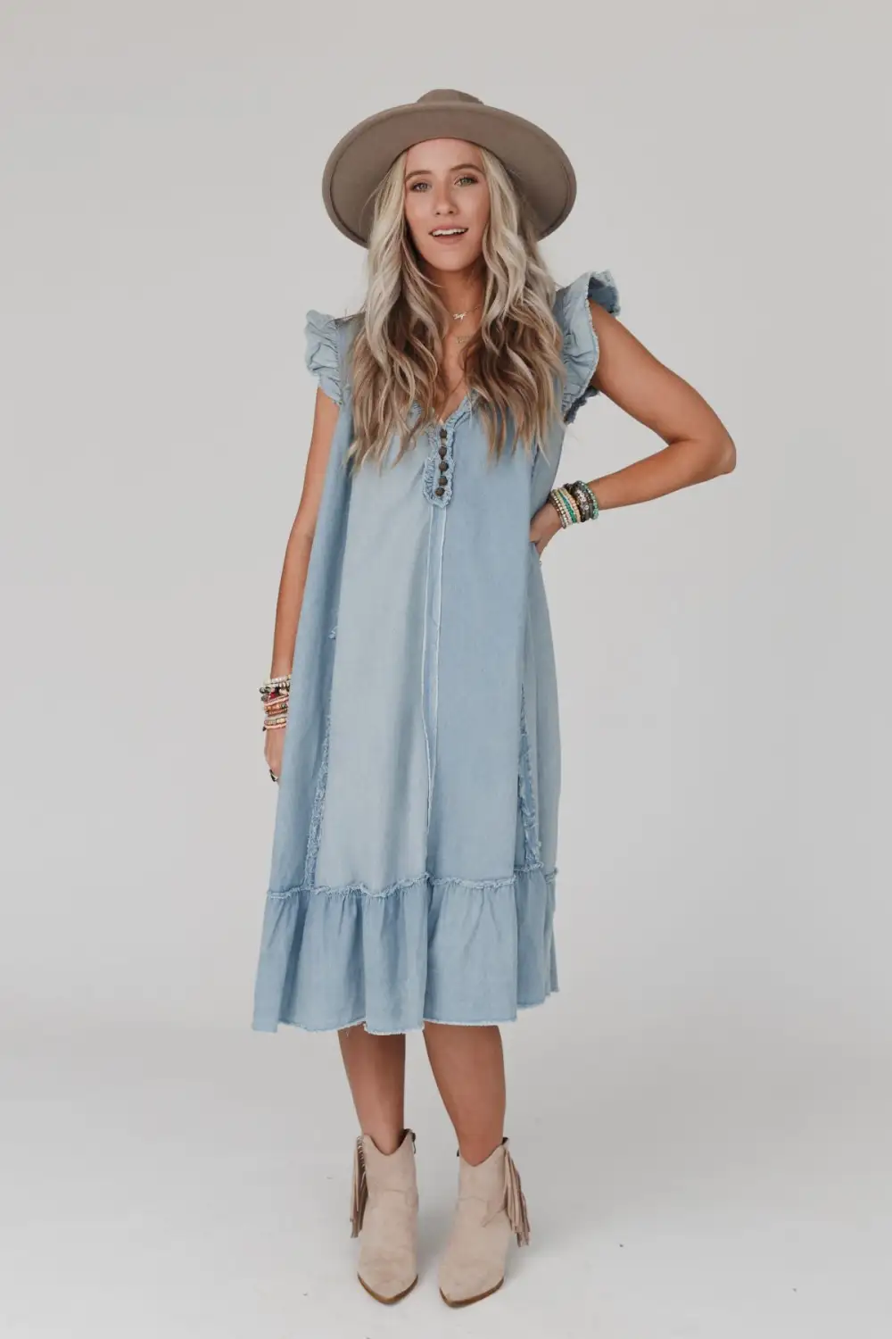 Clayton Ruffle Denim Dress - Denim