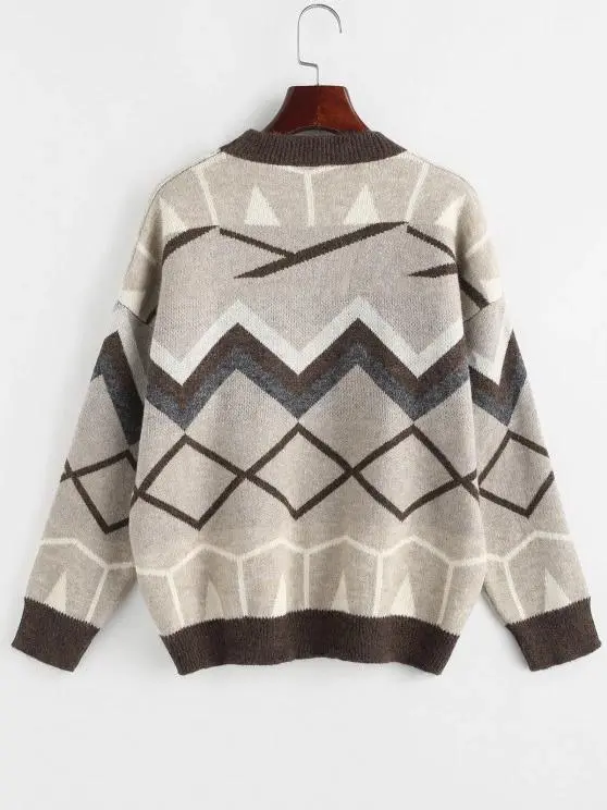 Zig Zag Geo Drop Shoulder Jumper Sweater