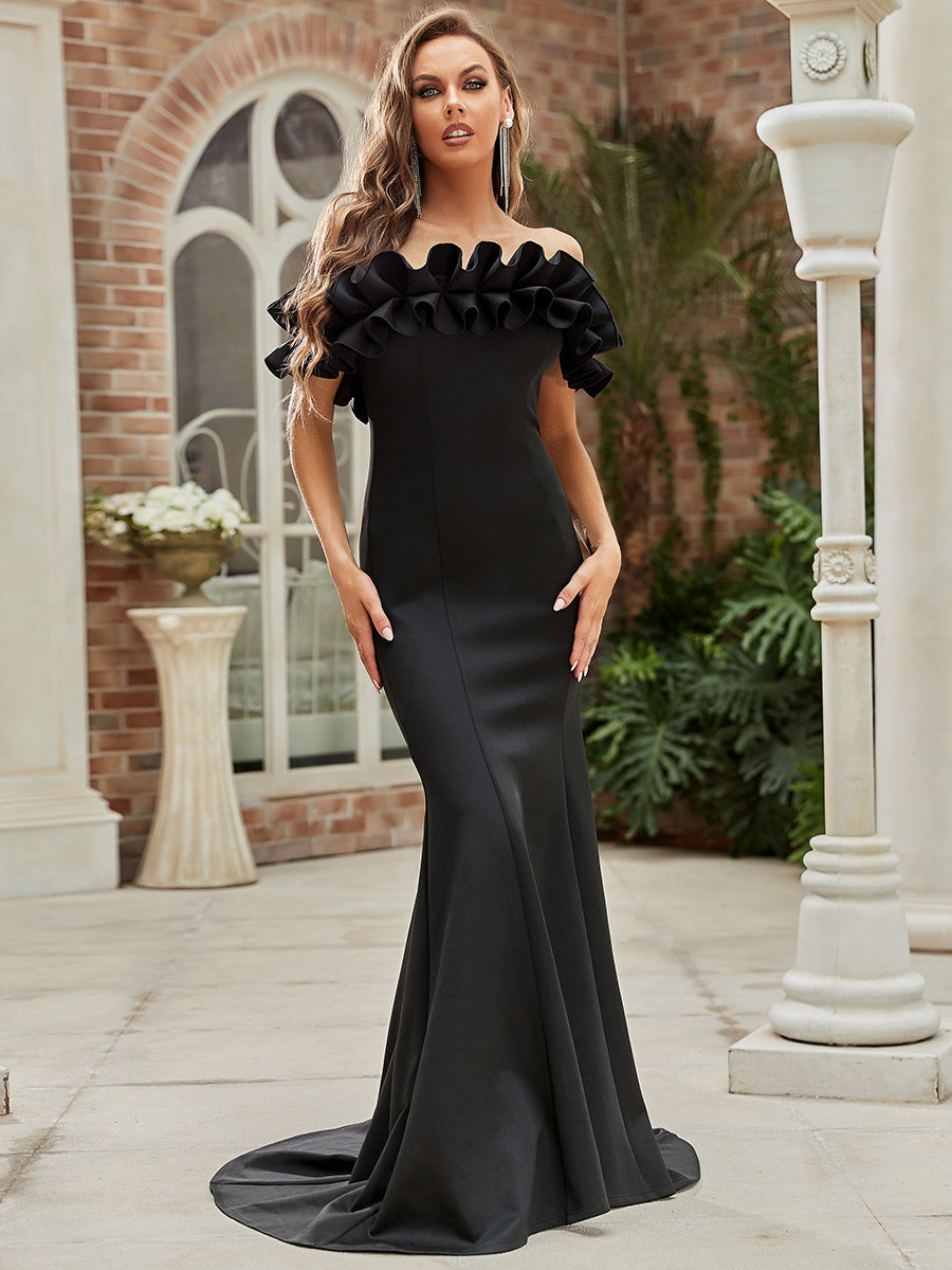 Cute Wholesale Ruffled Off Shoulder Long Fishtail Evening Dress