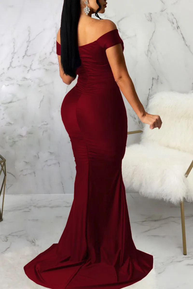 Purple Sexy Elegant Solid Split Joint Slit Fold V Neck Straight Dresses