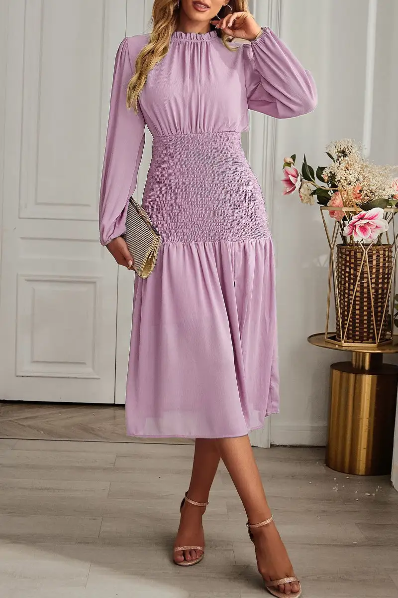 Elegant Solid Flounce Half A Turtleneck Waist Skirt Dresses