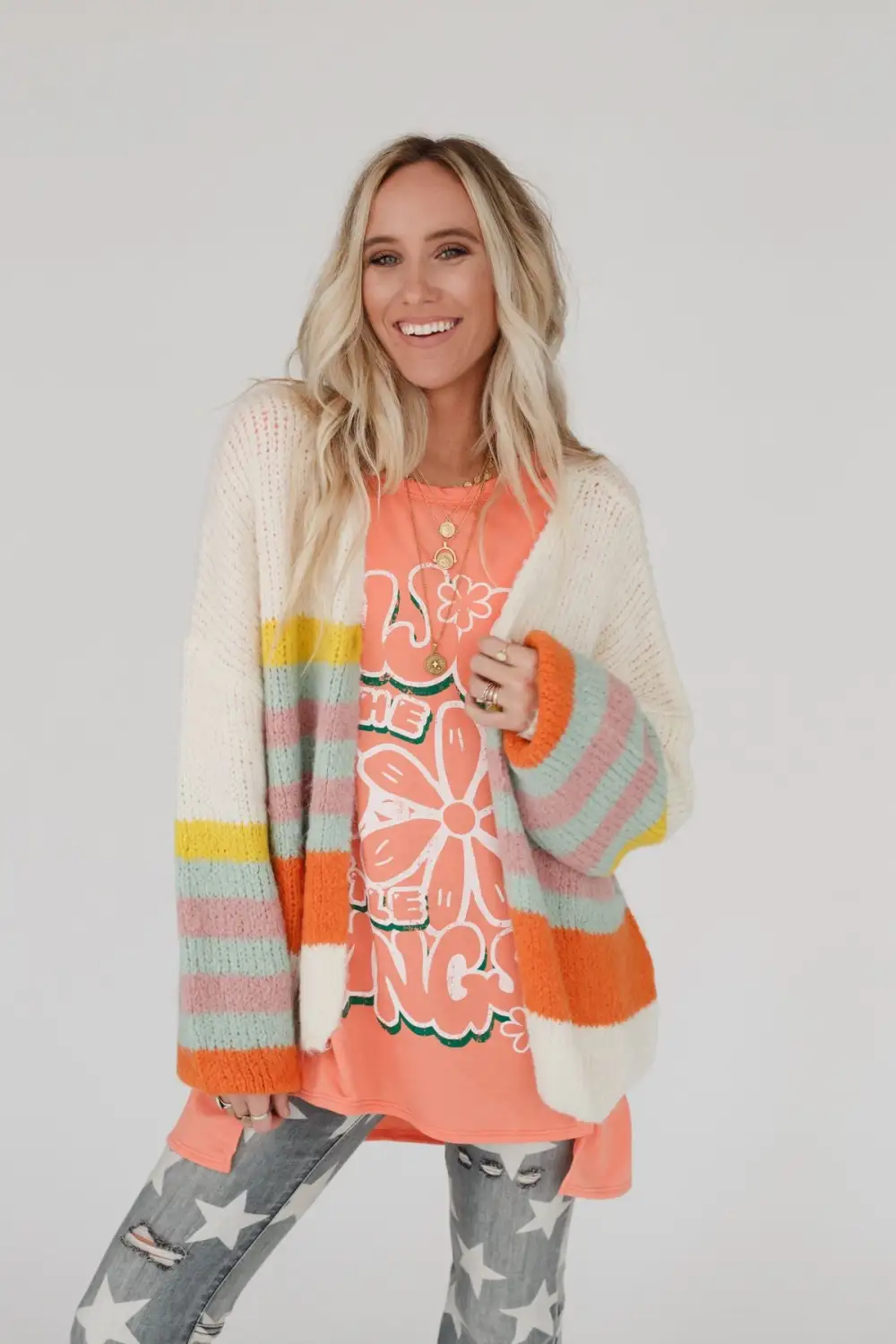 Retro Babe Striped Cardigan - Cream