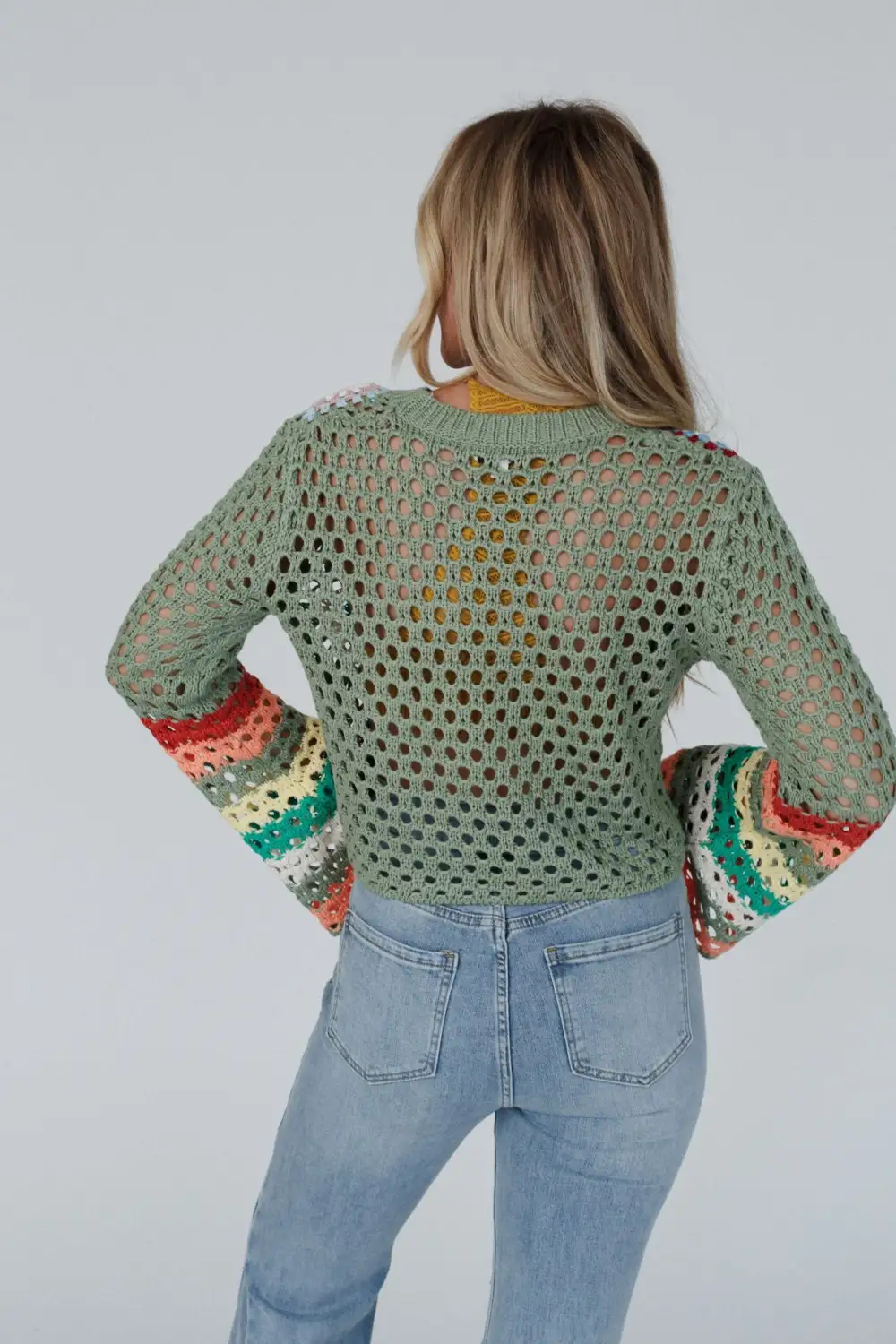 Flower Drops Crochet Sweater - Sage