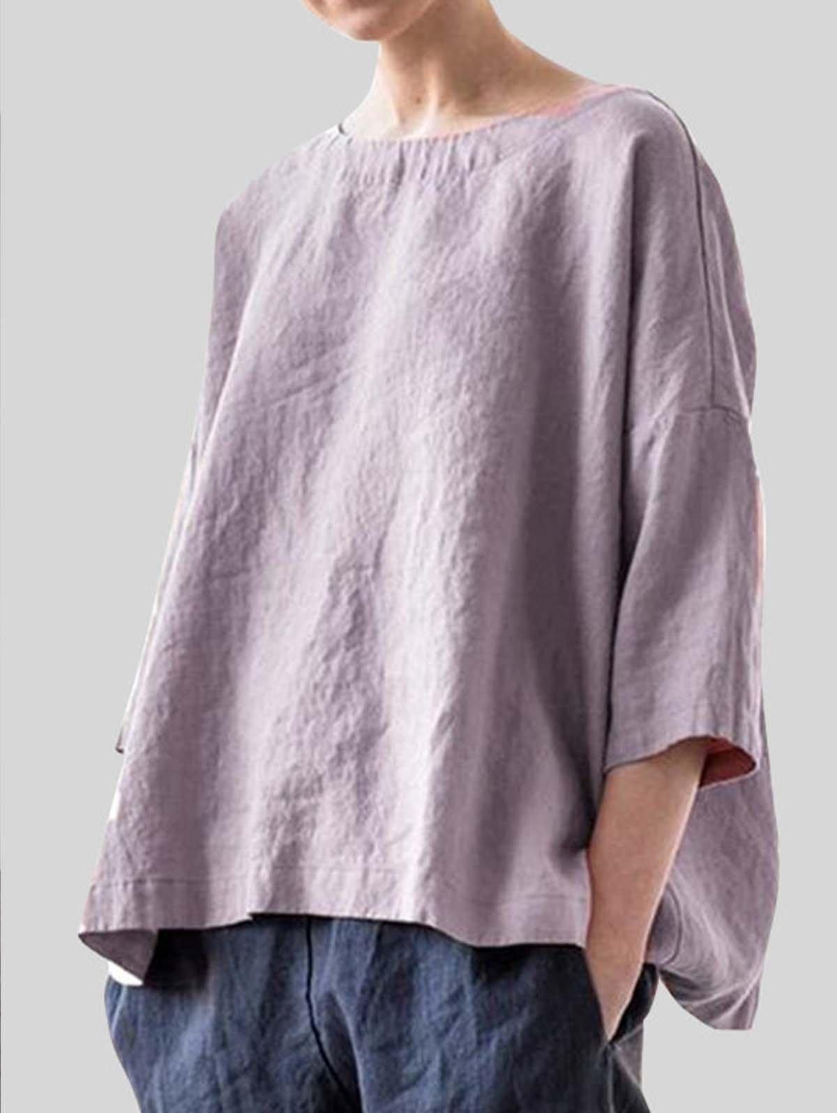 Cotton And Linen Elbow Sleeve Comfort Top