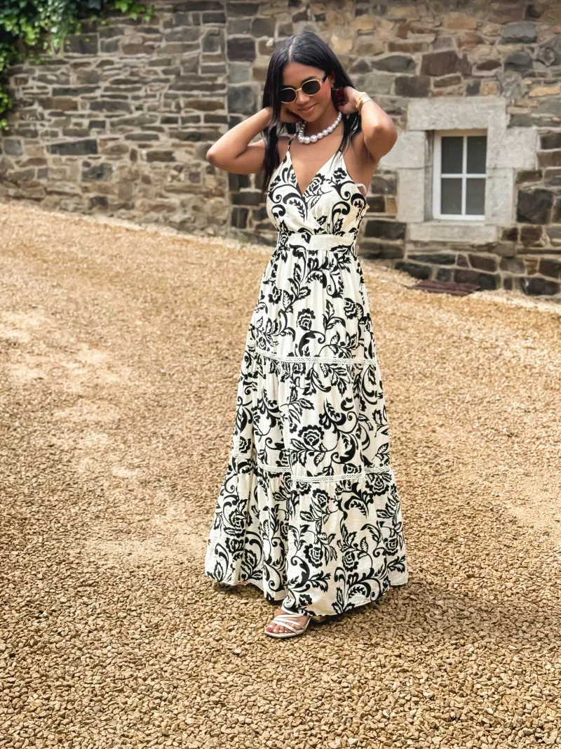 NATALIA FLORAL MAXI DRESS - CREAM/BLACK