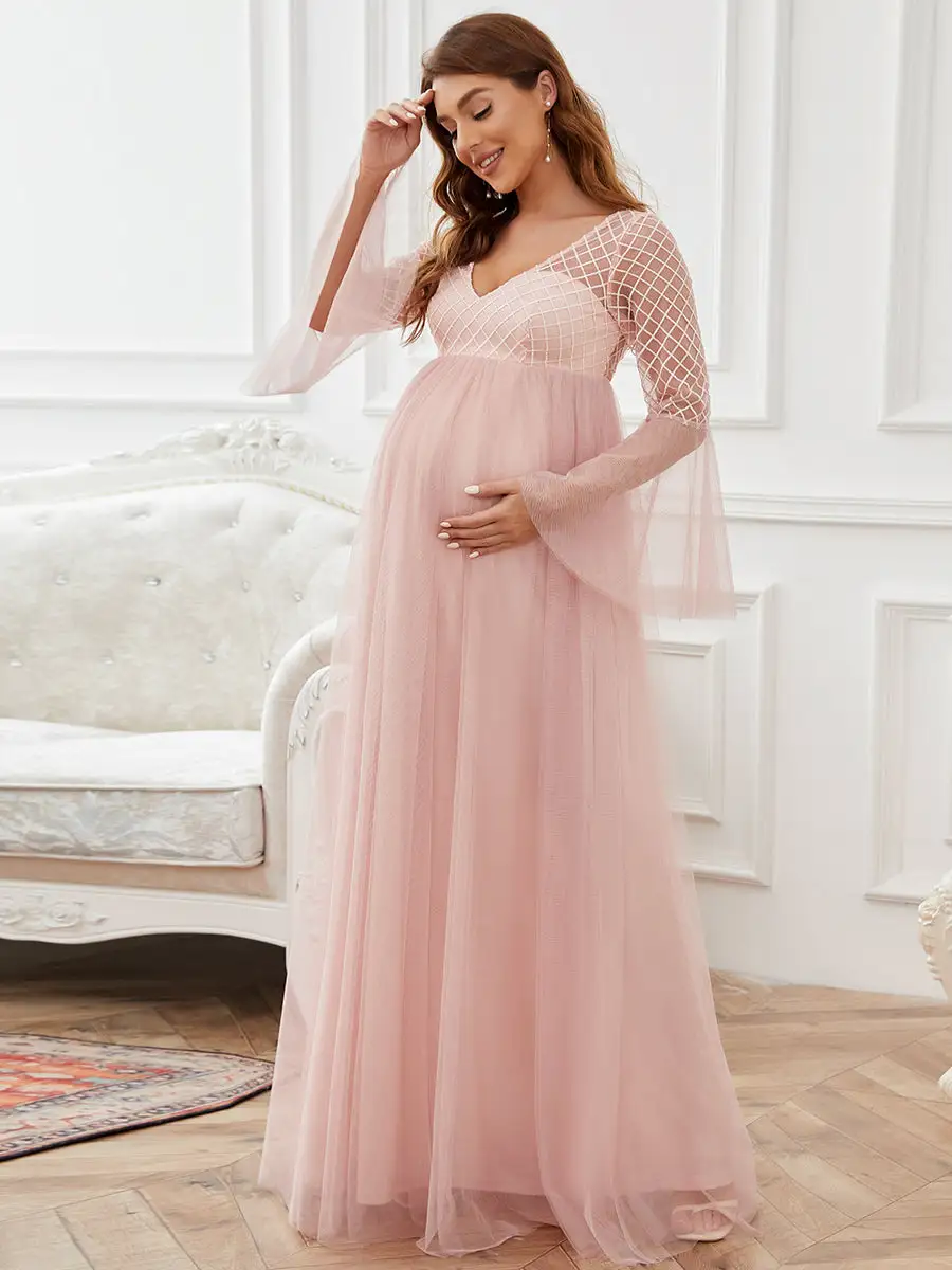 Deep V Neck A Line Pagoda Sleeves Wholesale Maternity Dresses