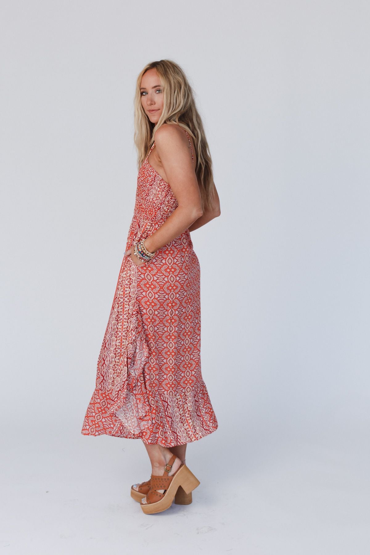 On The Horizon Printed Dress - Rust