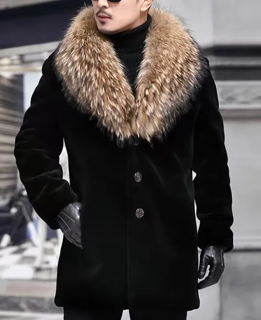 Daily Solid Fuzzy Collar Three Button Pockets Coat