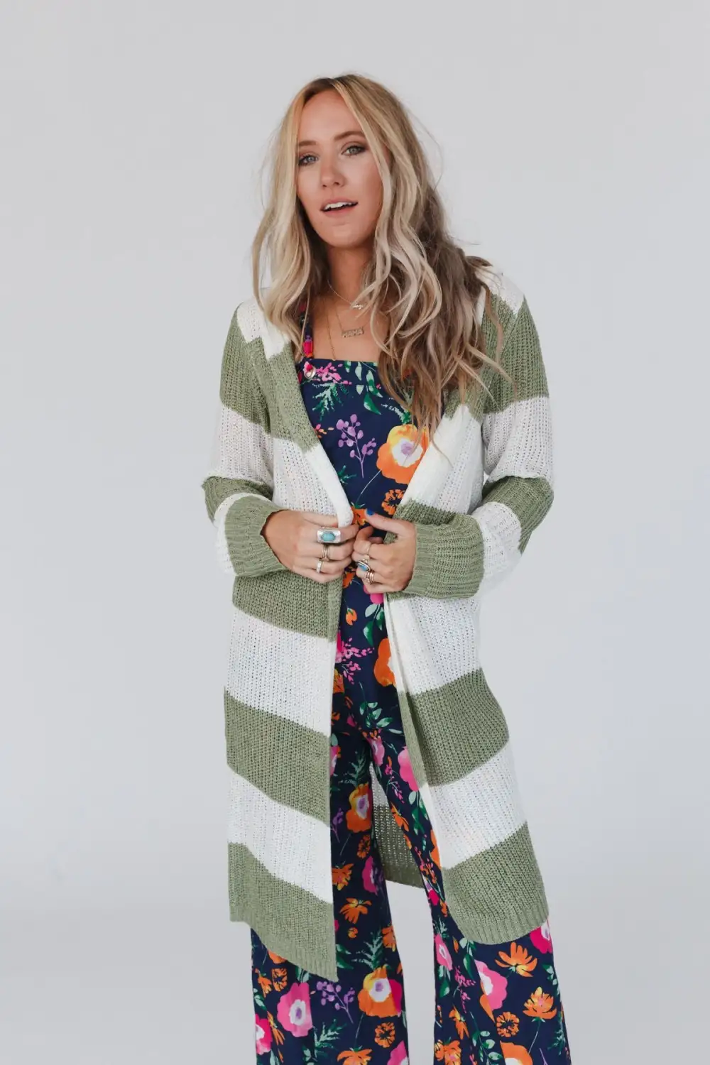 Limitless Striped Hoodie Cardigan - Sage