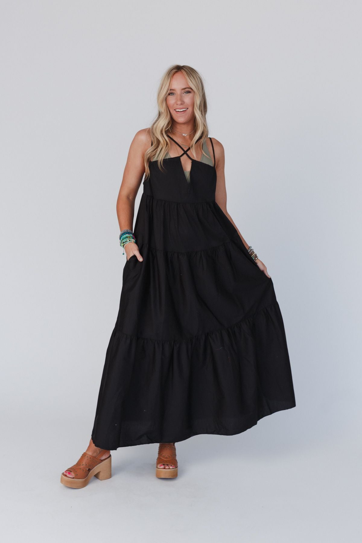 Havana Nights Tiered Maxi Dress - Black