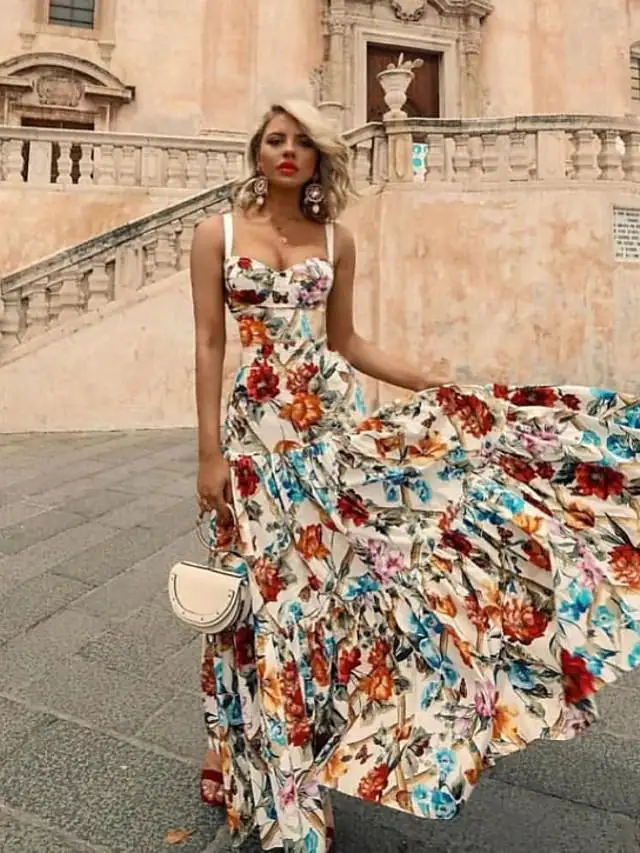 Women's Swing Dress Maxi Long Dress Sleeveless Floral Print Fall Elegant Casual Rainbow Dress