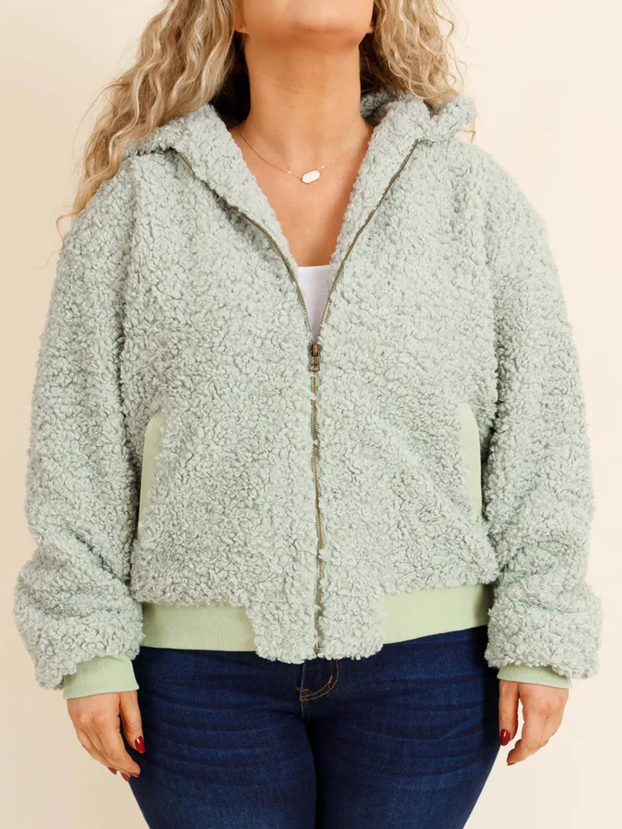 Plush light green patchwork ribbed jacket