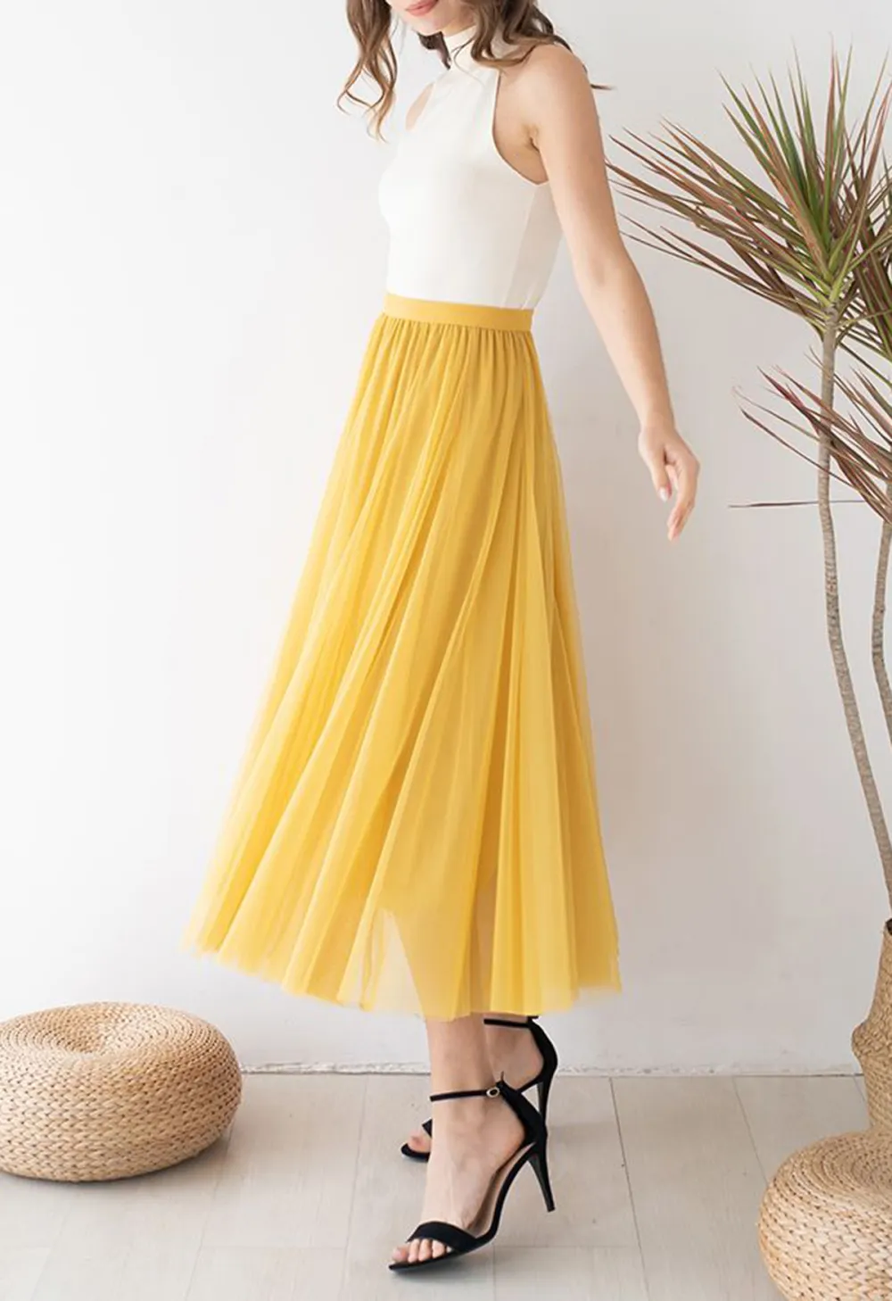 MY SECRET GARDEN TULLE MAXI SKIRT IN YELLOW