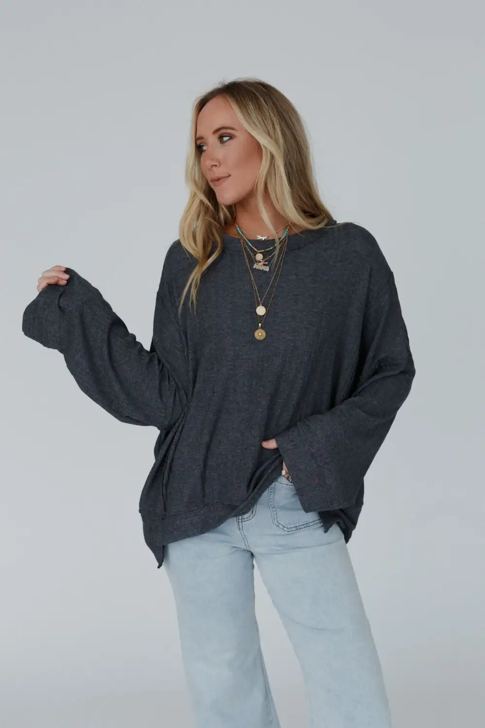 Soul Rhythm Sweater Top - Charcoal