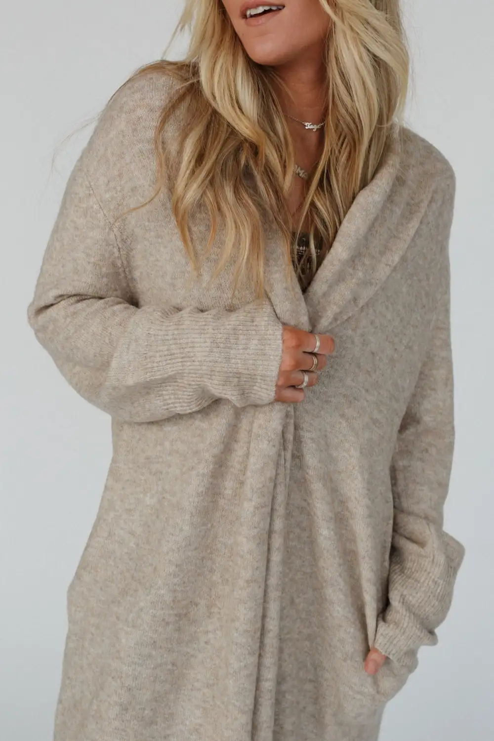 So Cozy Oversized Solid Knit Duster - Oatmeal