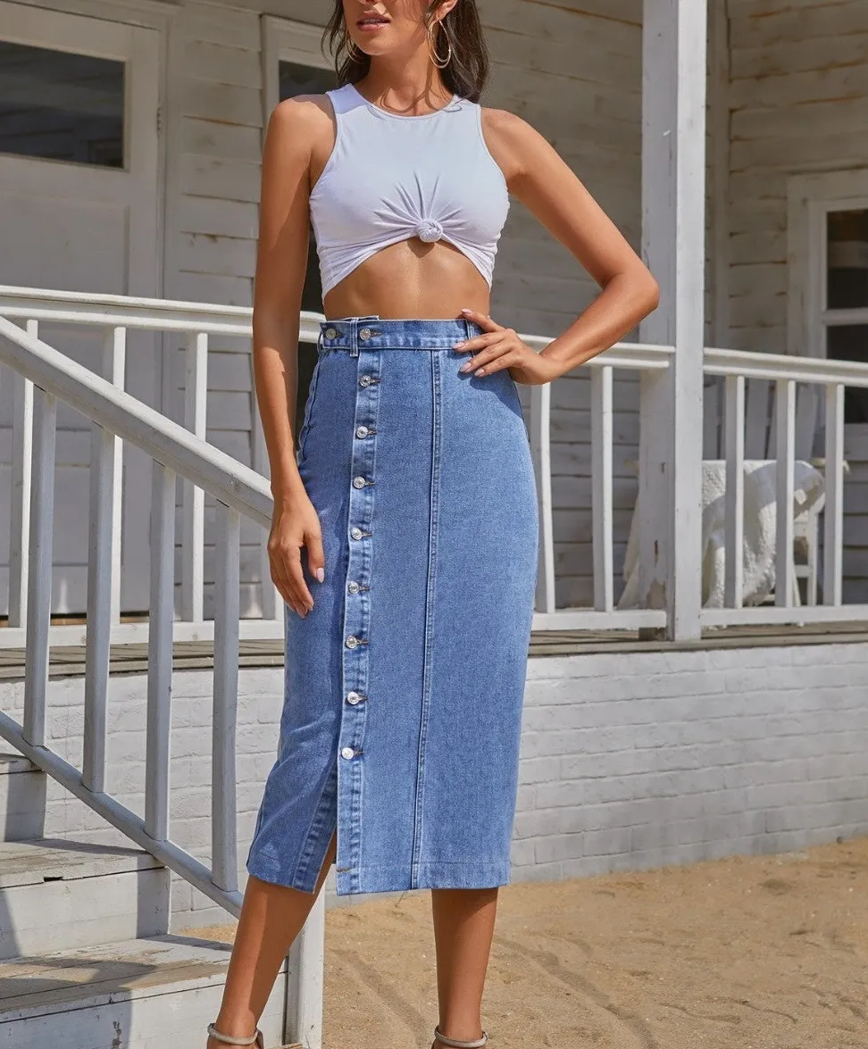 Button Down Denim Skirt