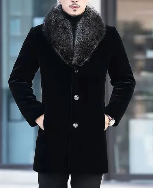 Daily Solid Fuzzy Collar Three Button Pockets Coat