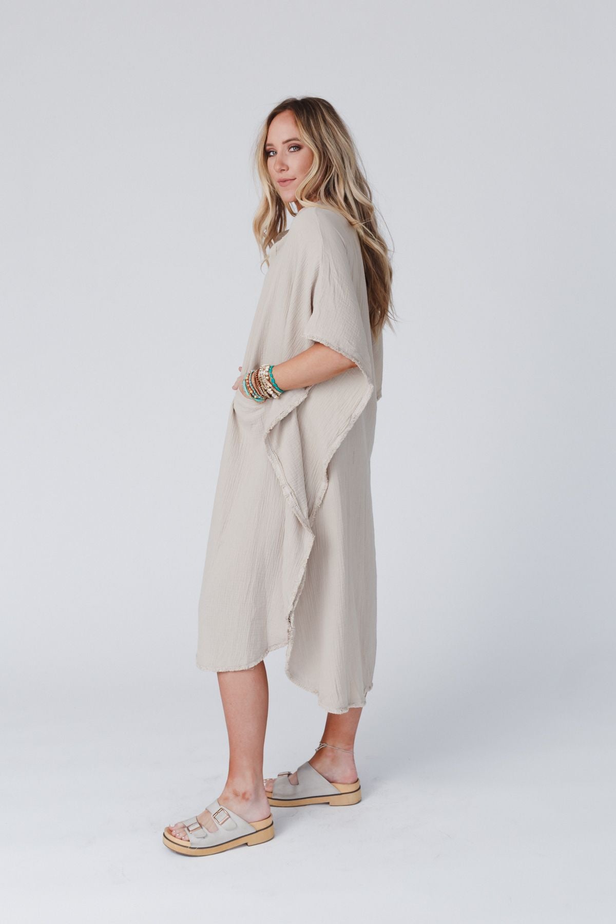 All My Days Button Down Midi Dress- Taupe